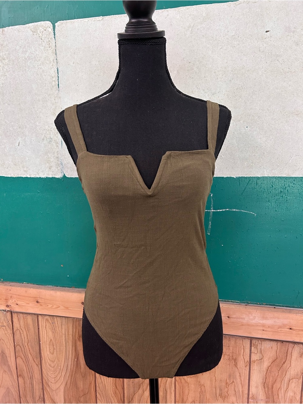 Olive Green Square V-Notch body suit
